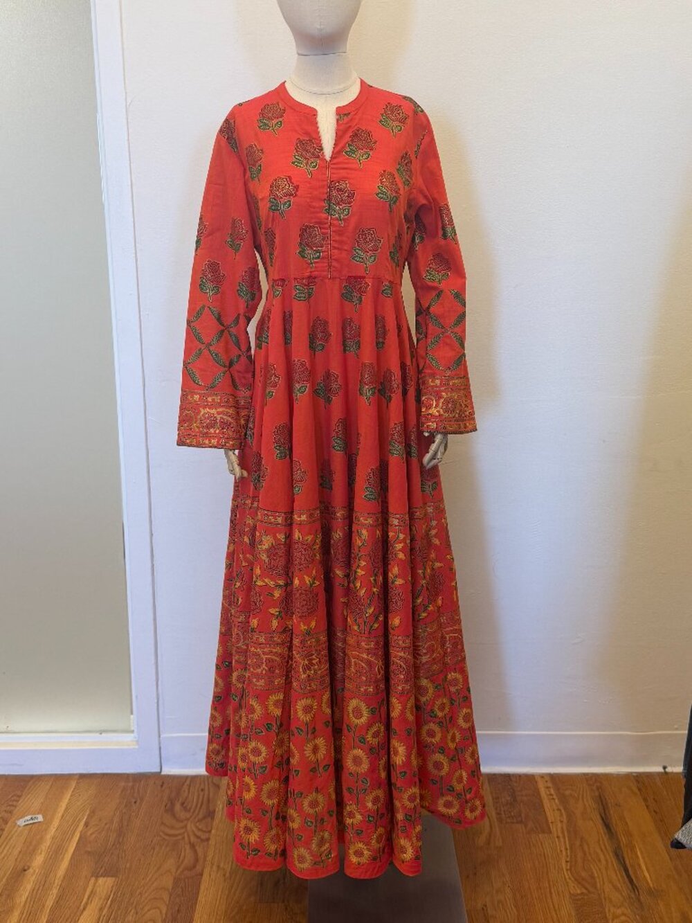 Generation (Pakistan) Hand Woodblock-Print Cotton Maxi Dress — Size 12
